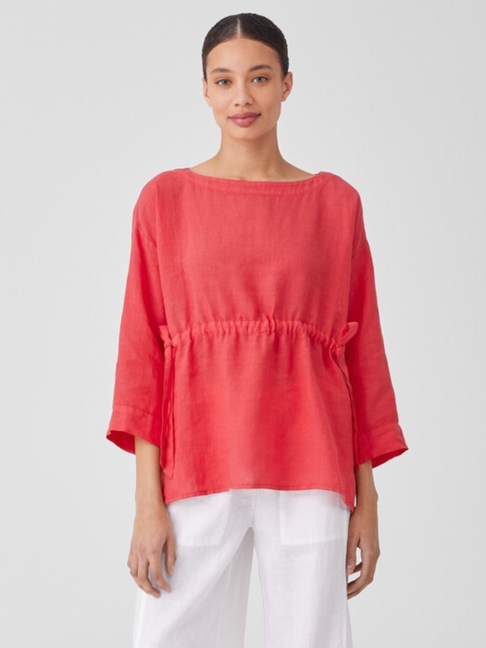 Eileen Fisher -Garment-Dyed Handkerchief Linen Drawstring Top- oversized small